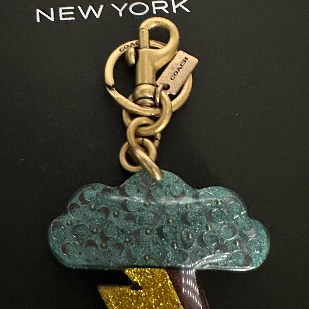 Coach Resin Glitter Cloud Lightning Bolt Keychain Key Fob Bag Charm Signature - Picture 5 of 14